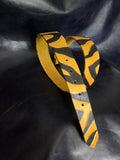 Leather tiger-stripe belt.
