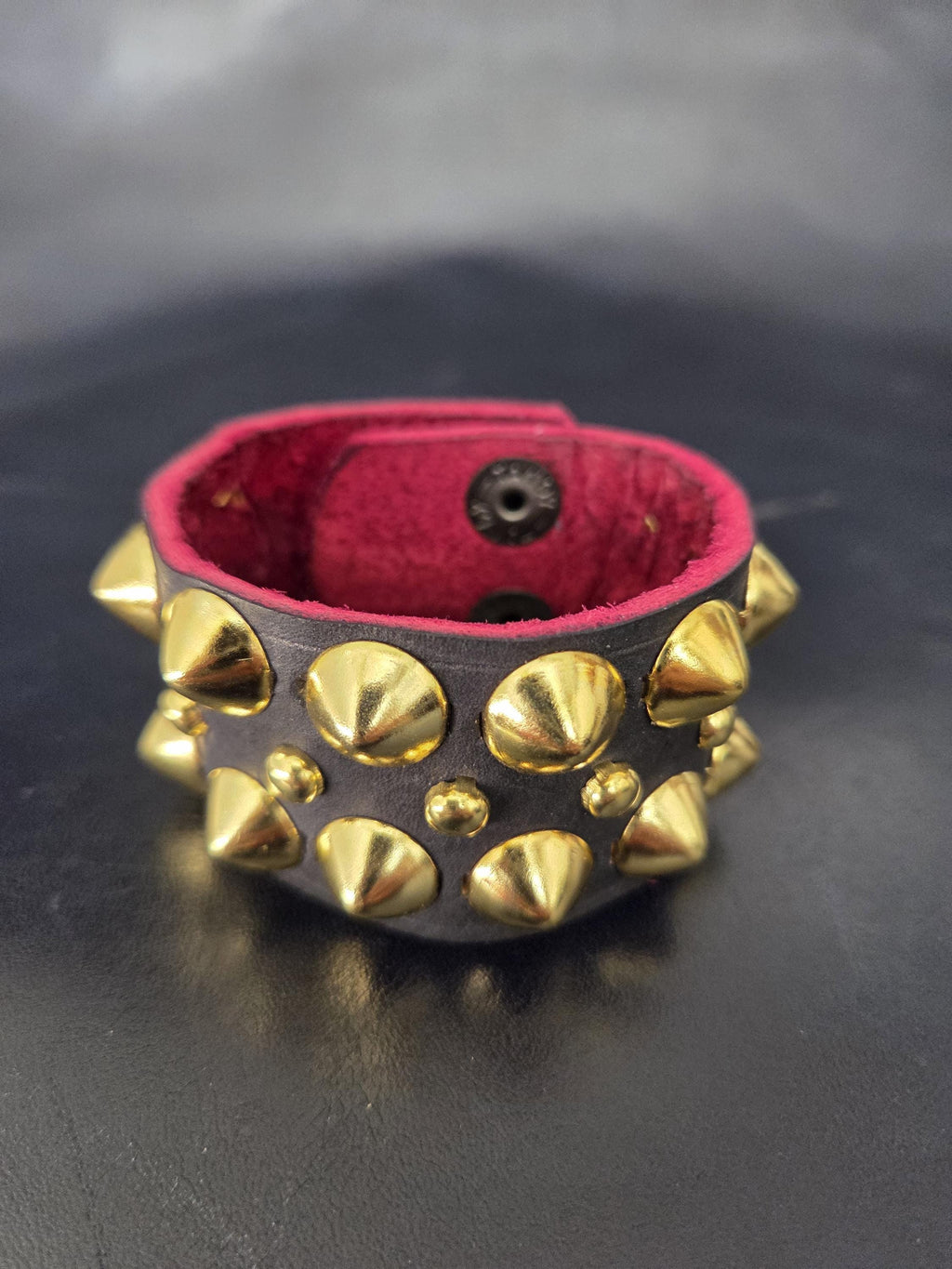 Studded leather punk bracelet.