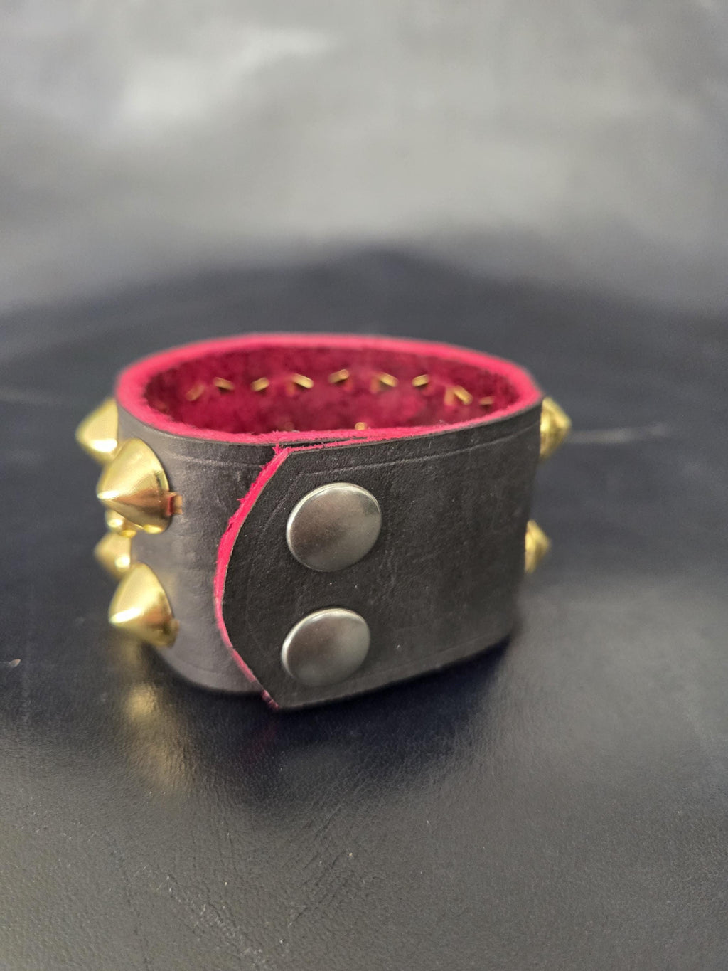 Studded leather punk bracelet.