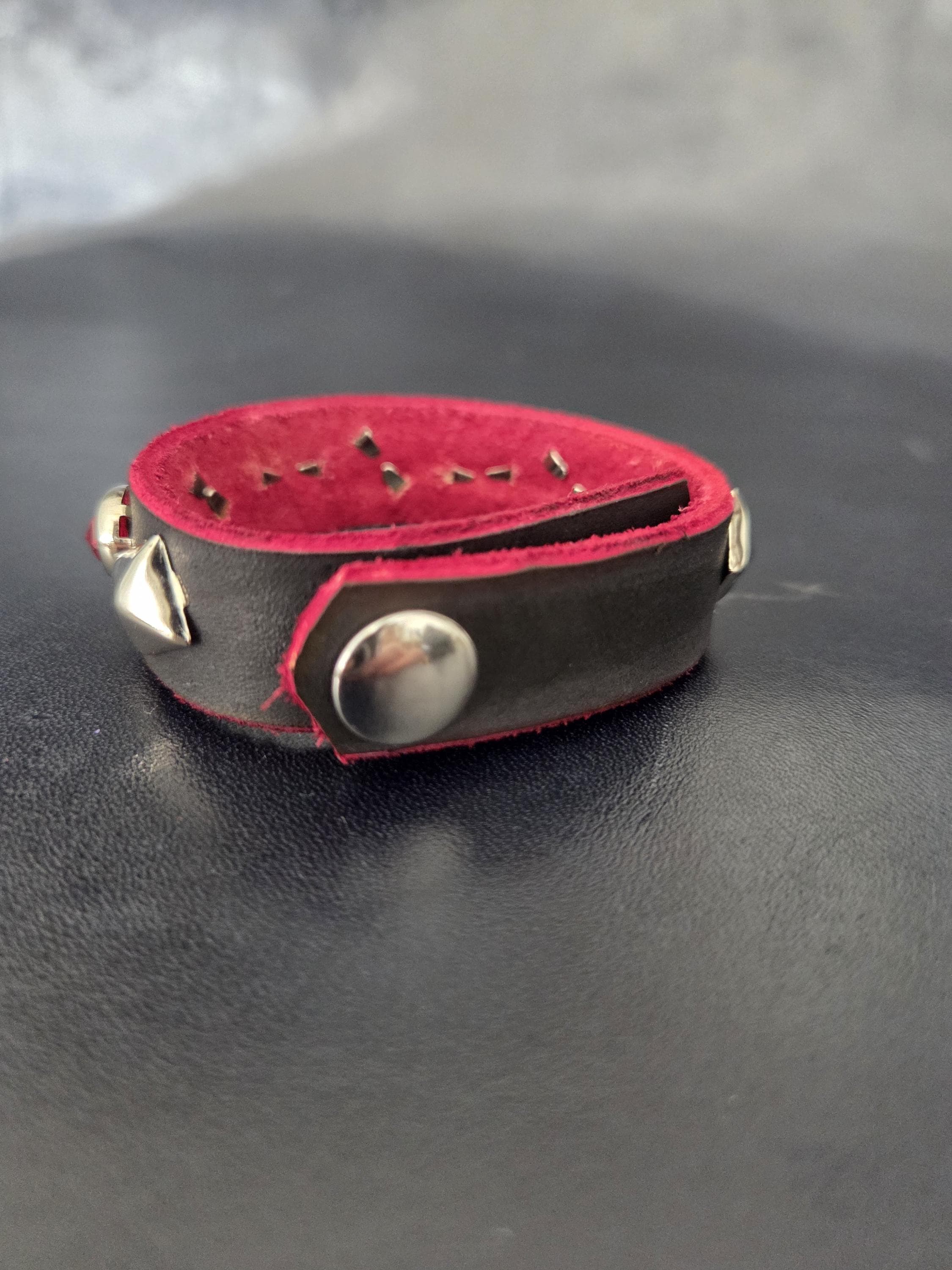 Studded leather punk bracelet.