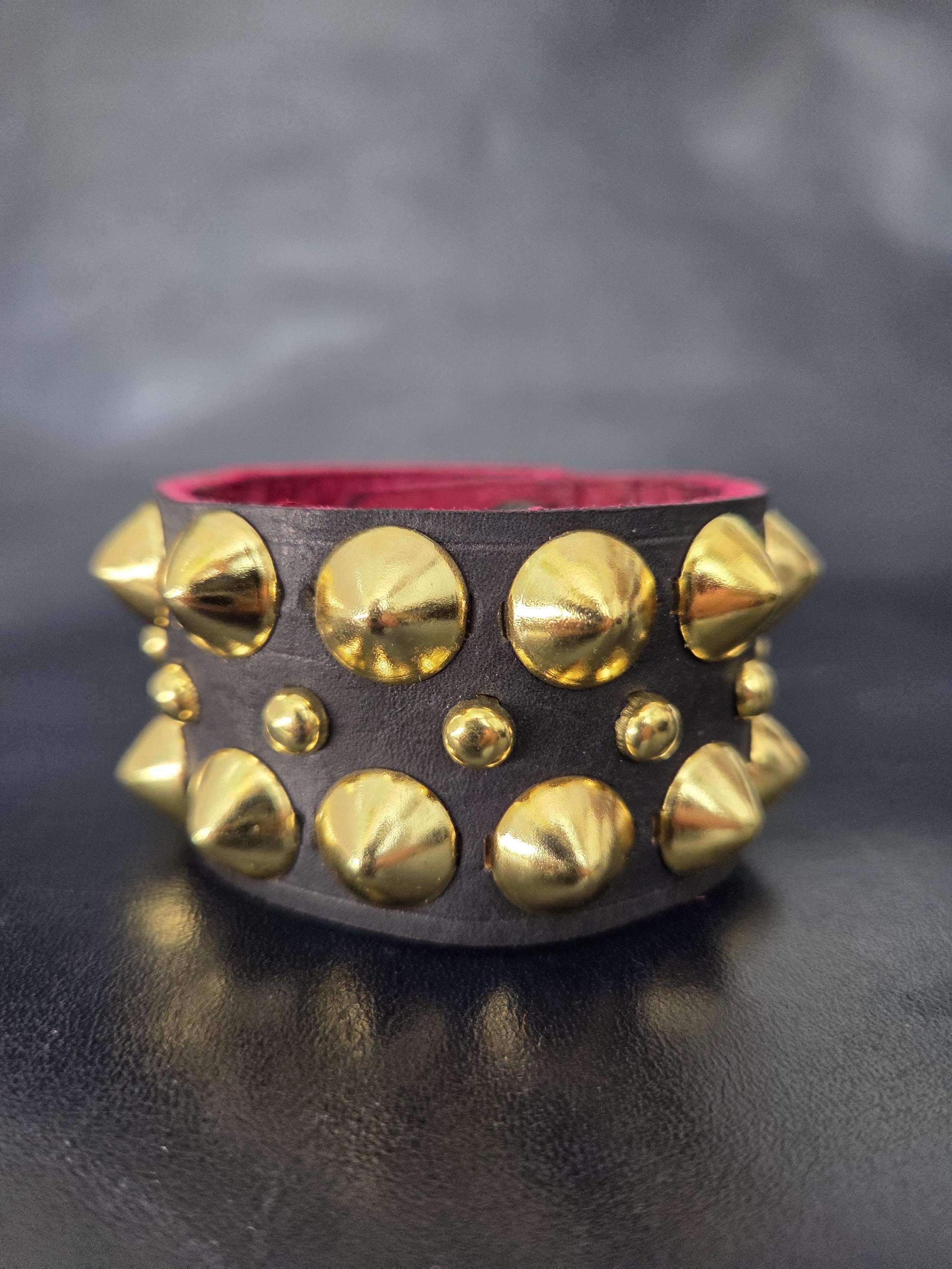 Studded leather punk bracelet.